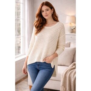 Old Navy Cream Open-Knit Hi-Low Sweater XXL | Cozy Lightweight Pullover
